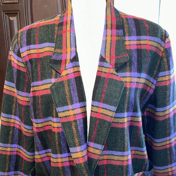 Plaid Wool Blazer 80s 90s - Picture 3 of 12